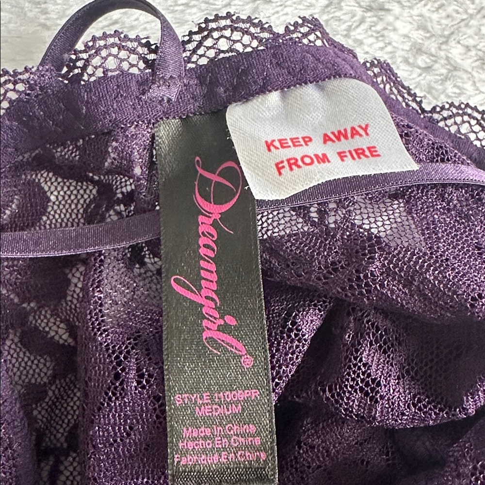 Purple Sheer Floral Lace‎ Long Sleeve Romantic Feminine Open Back Bodysuit M - Picture 9 of 9